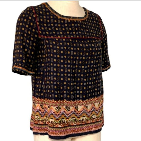 Anthropologie Holding Horses Minas Blouse Embroidered Short Sleeve Top 2 #19768 - Picture 9 of 14